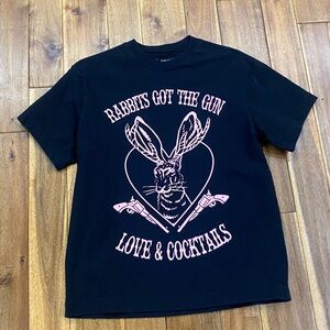 Sabine Black Tee with Pink 'Rabbits Got The Gun' Graphic